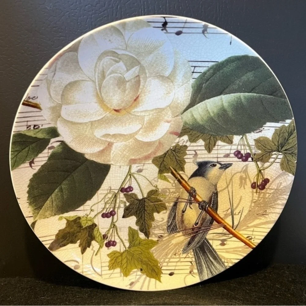 Pottery Barn 8” Bird Decoupage Plates Set of 4